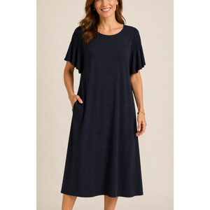 Talbots Womens XL Lightweight Cotton Shift Dress Smocked Sleeves